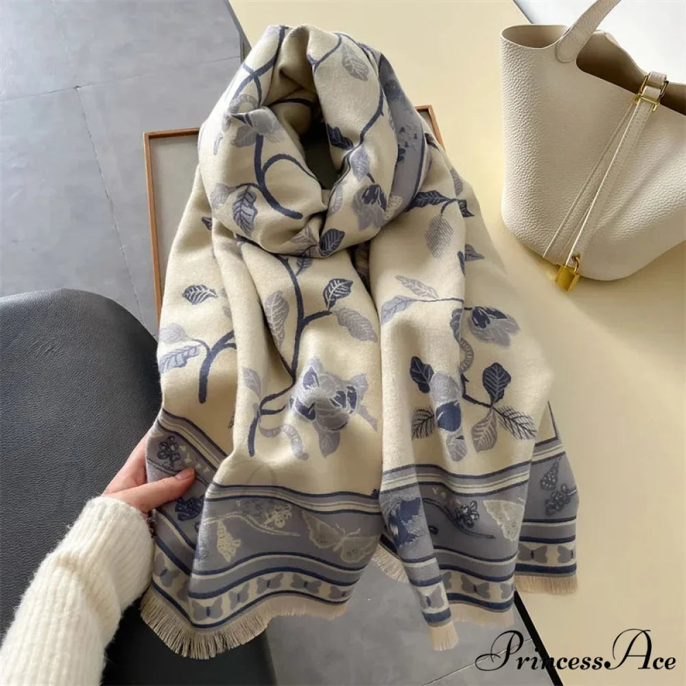 Cozy Wrap Cashmere Blossom Pattern Scarf