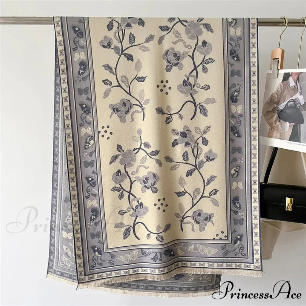 Cozy Wrap Cashmere Blossom Pattern Scarf