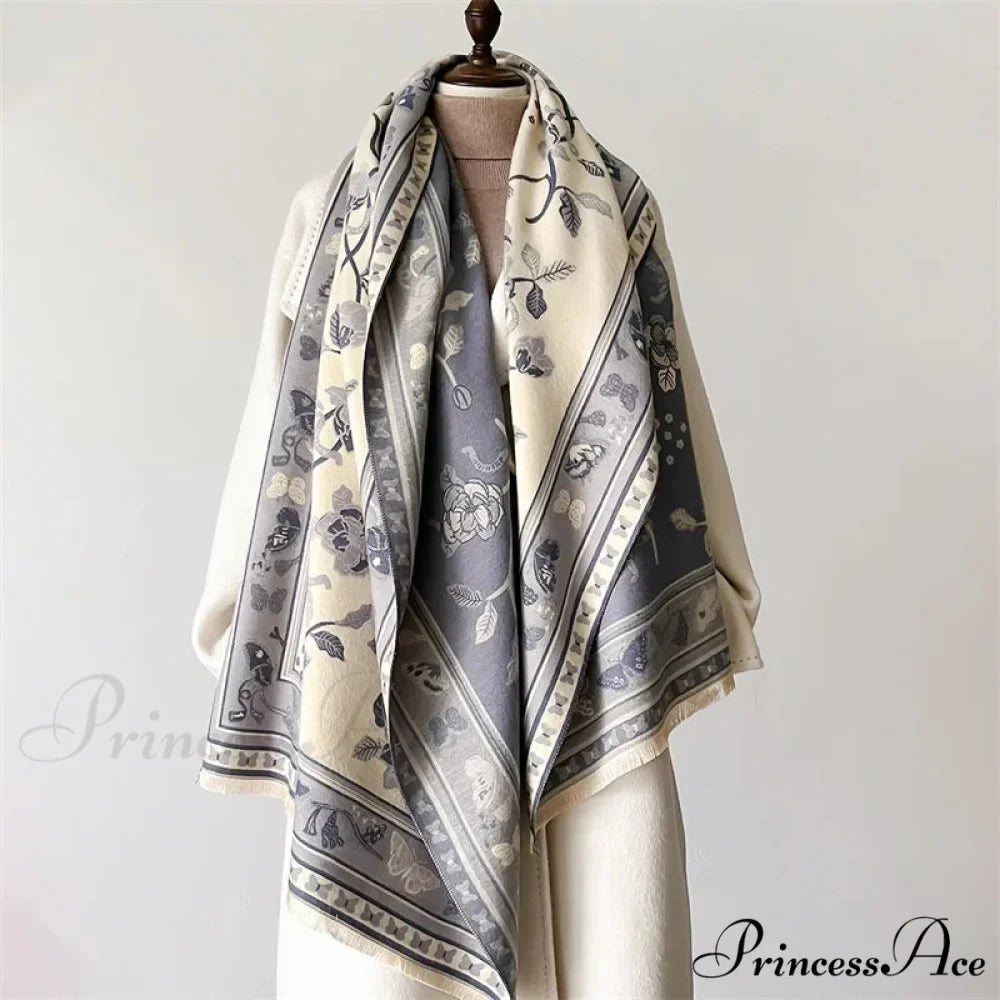 Cozy Wrap Cashmere Blossom Pattern Scarf