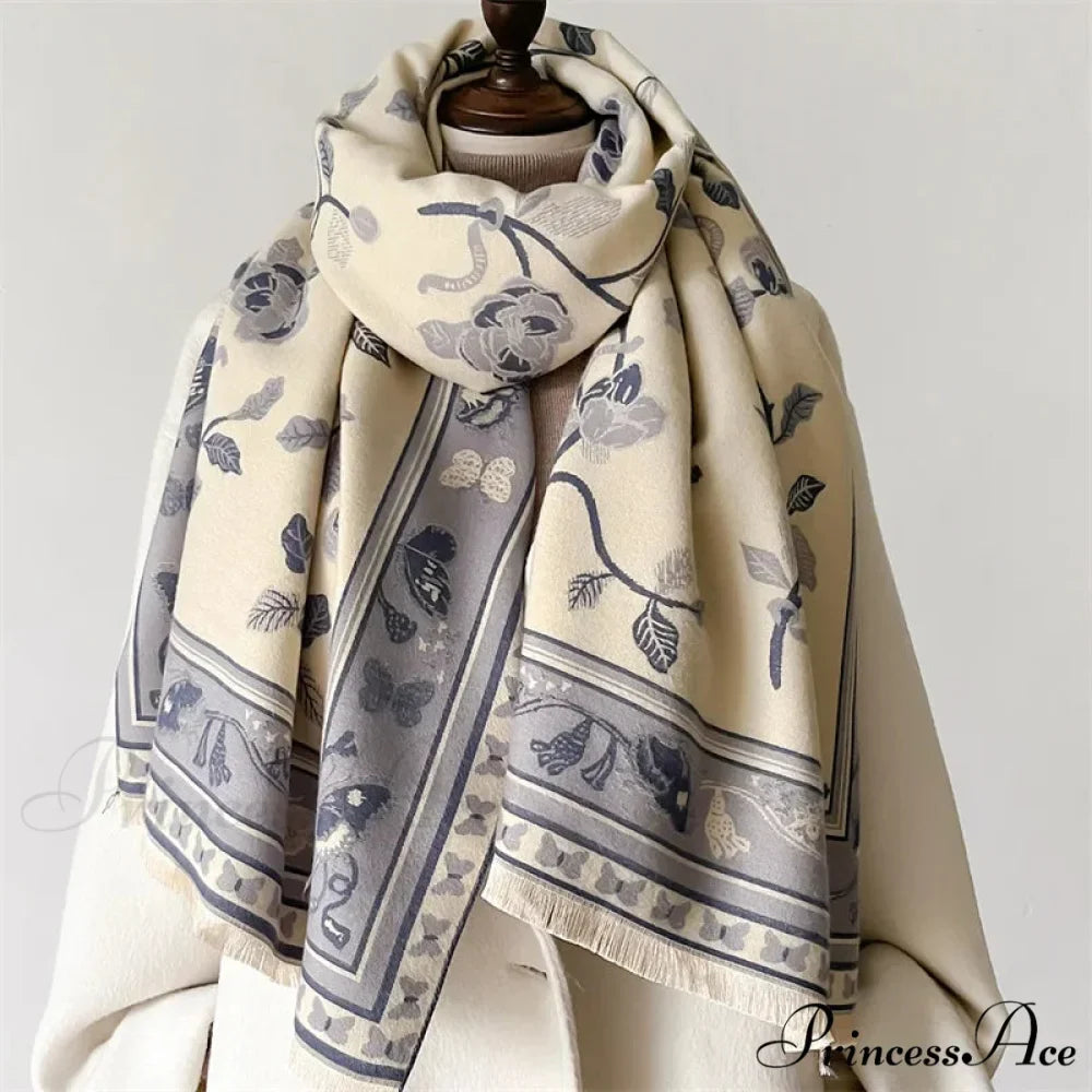 Cozy Wrap Cashmere Blossom Pattern Scarf