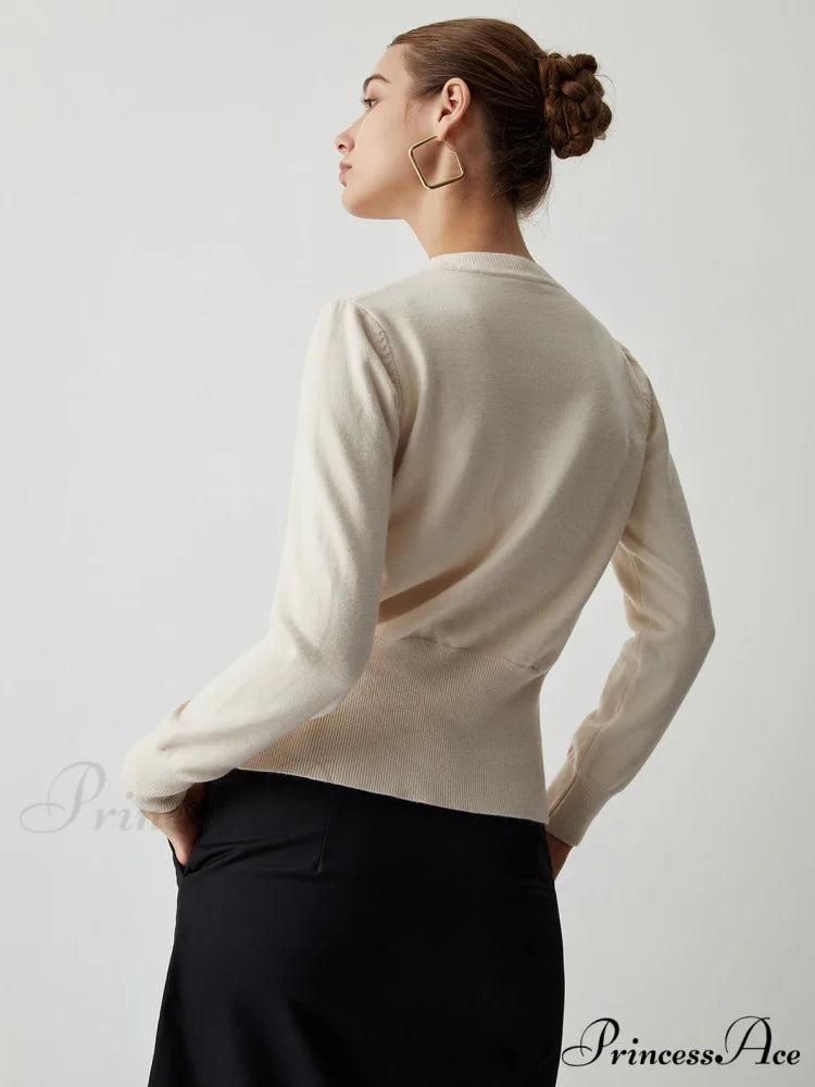 Cream Button Graceful Down Curved Cardigan