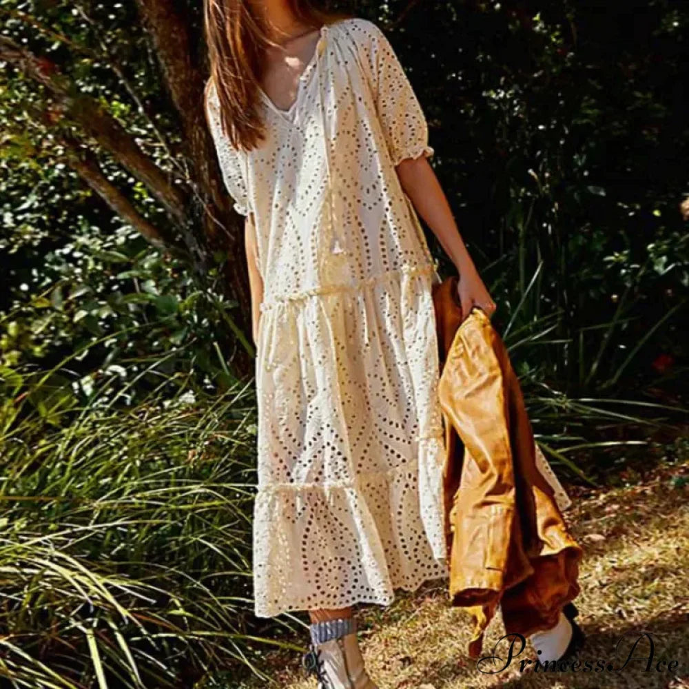 Cream Cotton Extended Lace Gown