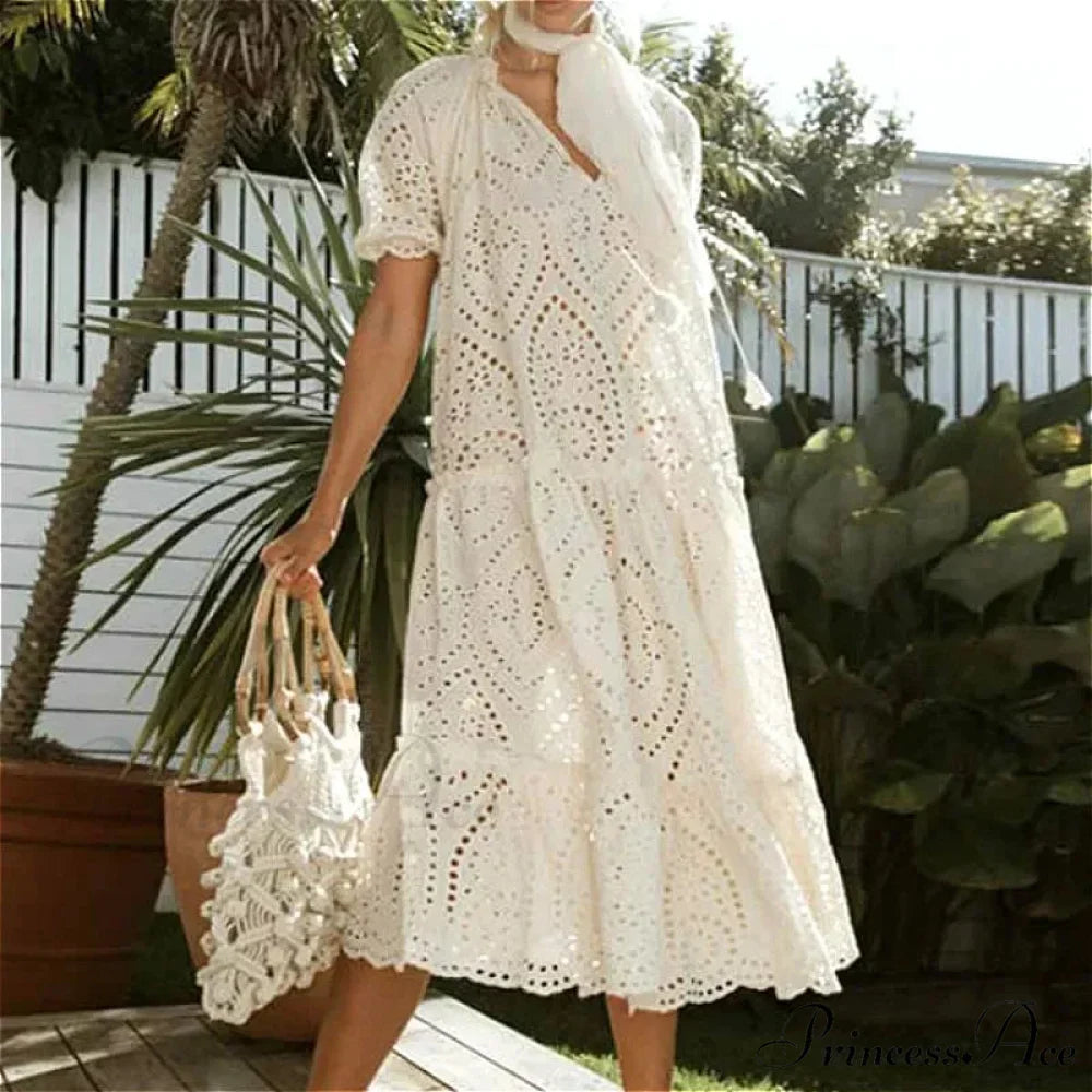 Cream Cotton Extended Lace Gown