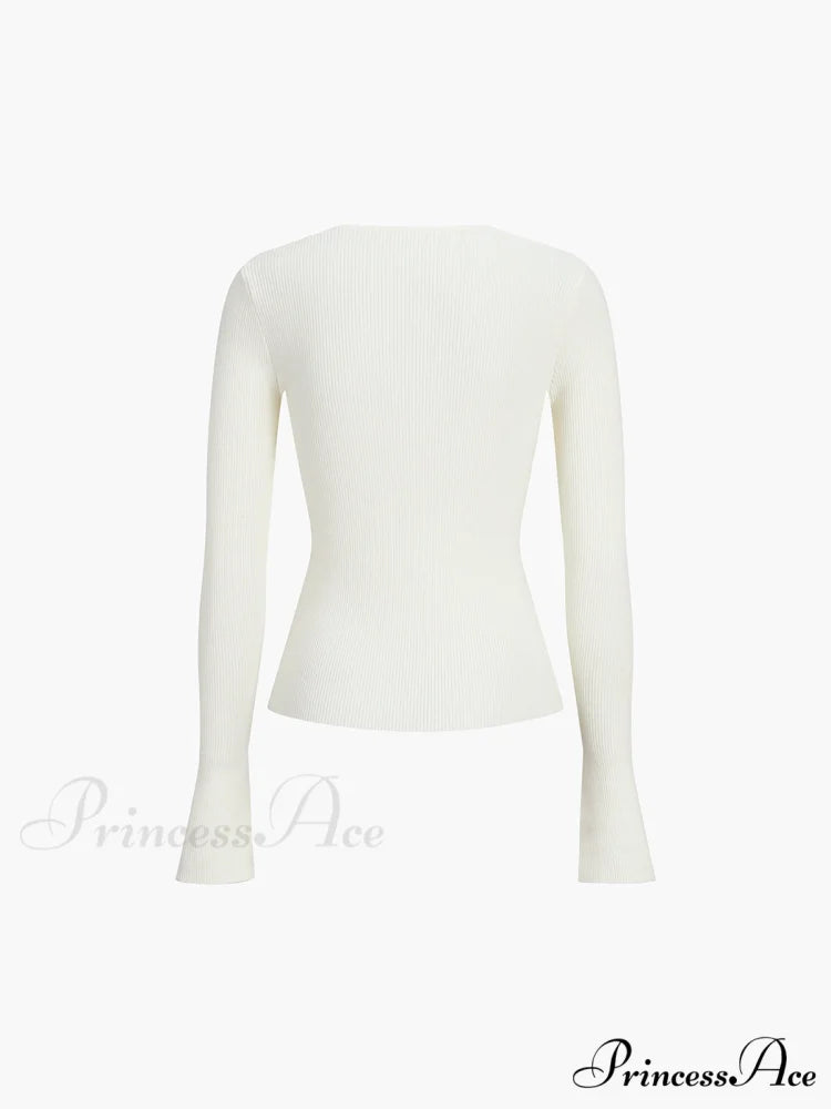 Cream Flare Long Trendy Sleeve Knit Top