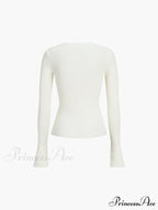 Cream Flare Long Trendy Sleeve Knit Top