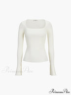 Cream Flare Long Trendy Sleeve Knit Top