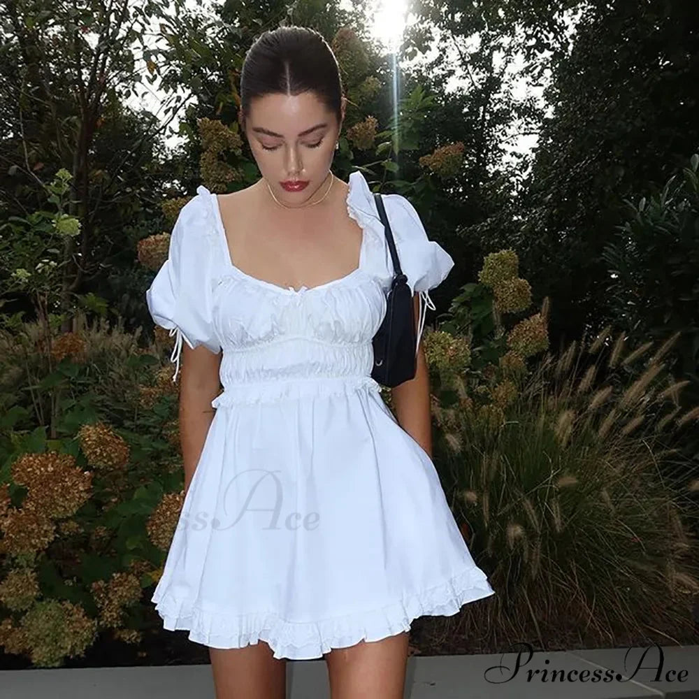 Creamy Billowy Sleeve Short Dress