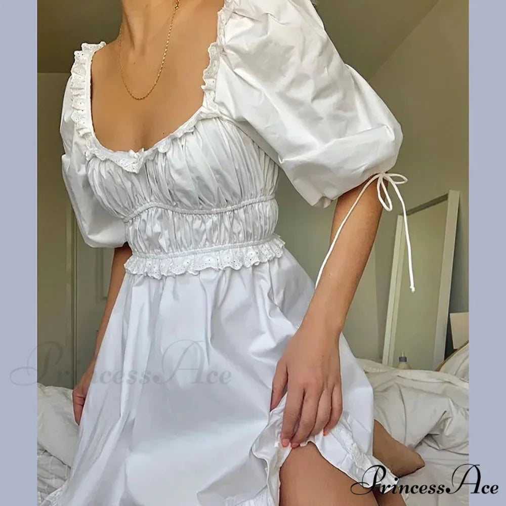 Creamy Billowy Sleeve Short Dress