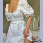 Creamy Billowy Sleeve Short Dress
