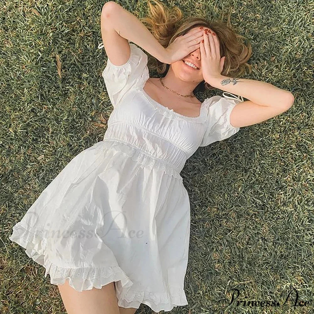 Creamy Billowy Sleeve Short Dress