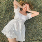 Creamy Billowy Sleeve Short Dress