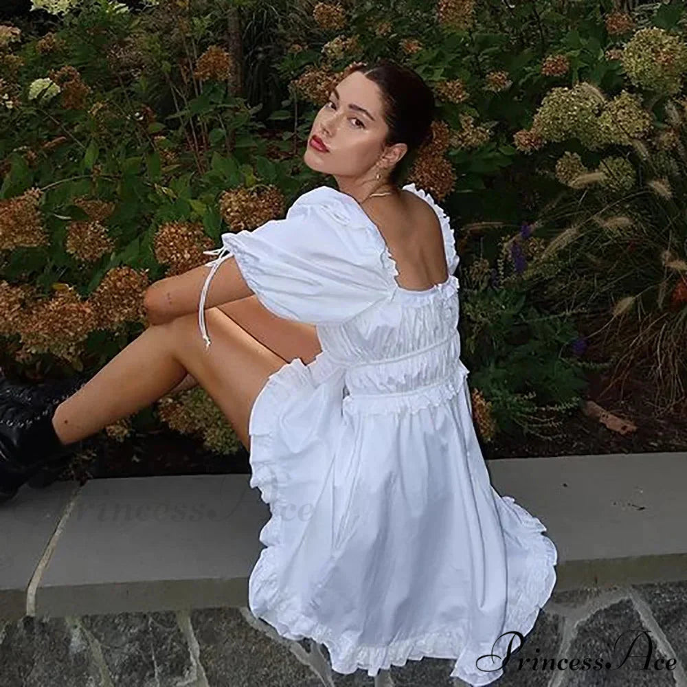 Creamy Billowy Sleeve Short Dress