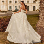 Creamy Ethereal Extended Train Wedding Gown