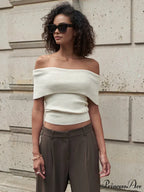 Creamy Off-Shoulder Graceful Knit Top
