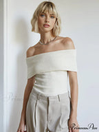 Creamy Off-Shoulder Graceful Knit Top