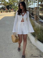 Crease Lace Extended Sleeve Ivory Blouse