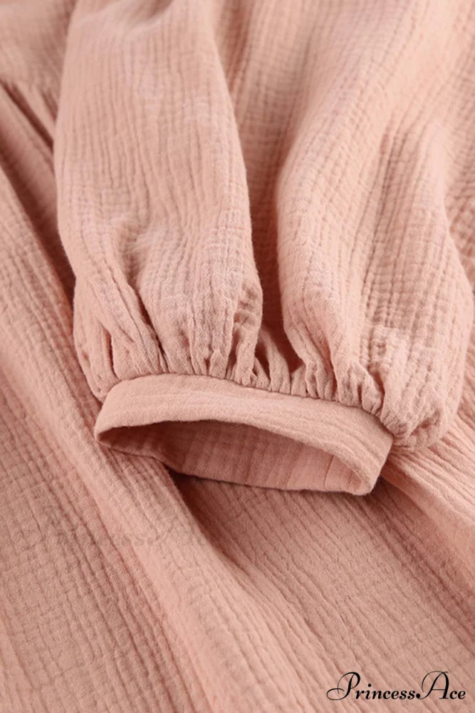 Crepe V Neck Puff Sleeve Loose Dress