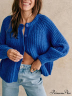 Crew Neck Button-Up Knit Cardigan