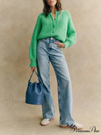 Crew Neck Button-Up Knit Cardigan