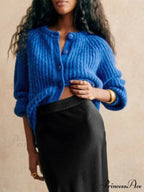 Crew Neck Button-Up Knit Cardigan