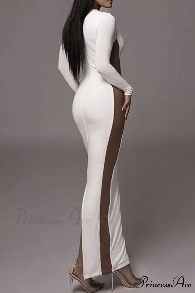 Crew Neck Long Sleeve Slit Midi Dress