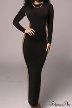 Crew Neck Long Sleeve Slit Midi Dress