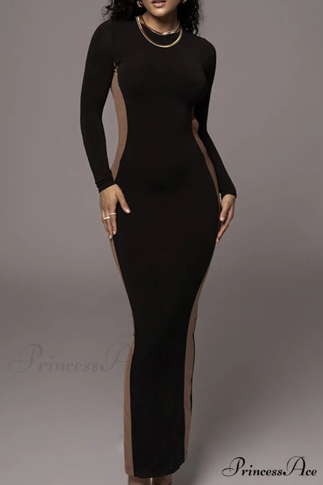 Crew Neck Long Sleeve Slit Midi Dress