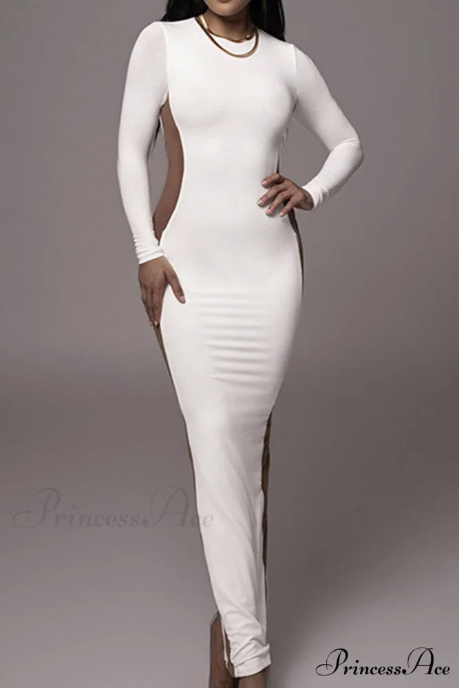 Crew Neck Long Sleeve Slit Midi Dress