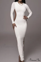 Crew Neck Long Sleeve Slit Midi Dress
