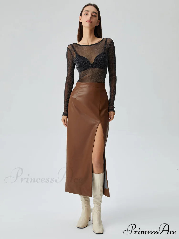 Crew Neck Sequined Trendy Long Sleeve Mesh Shirt