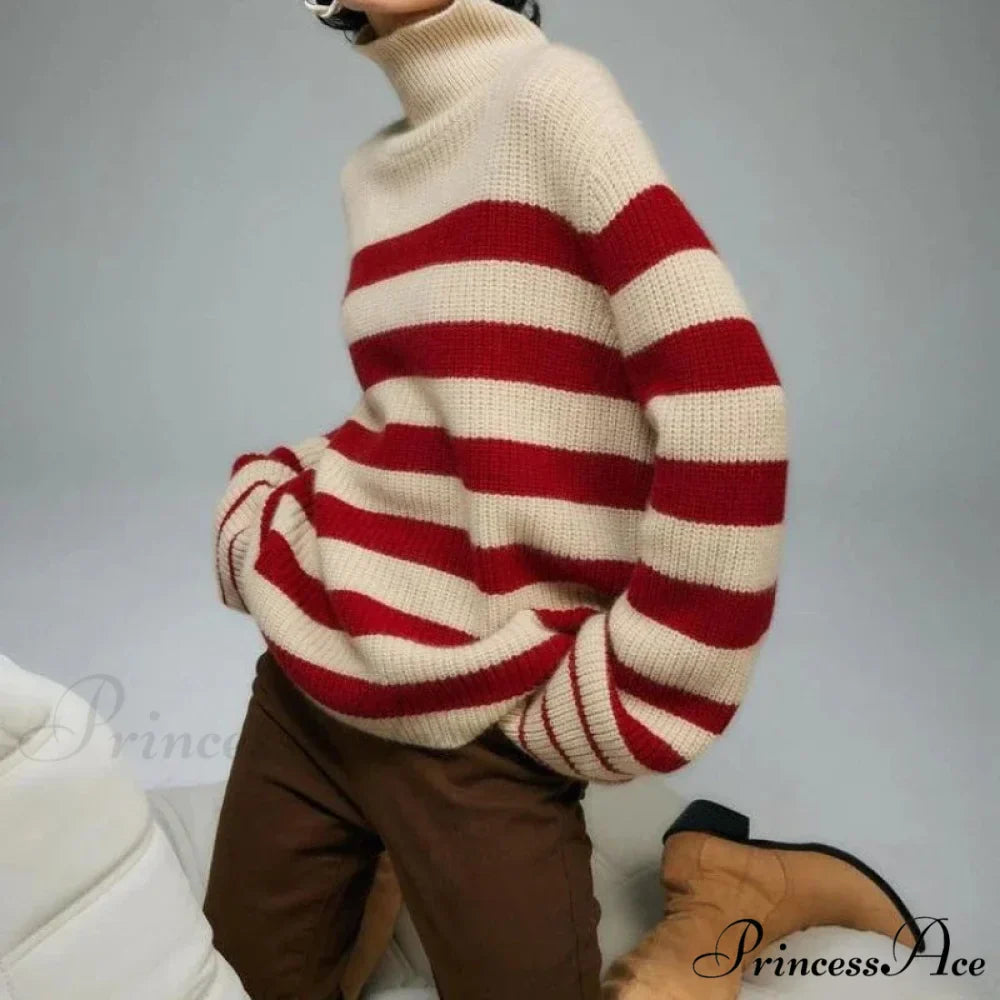 Crimson Banded Bulky Turn of the Century Sweater