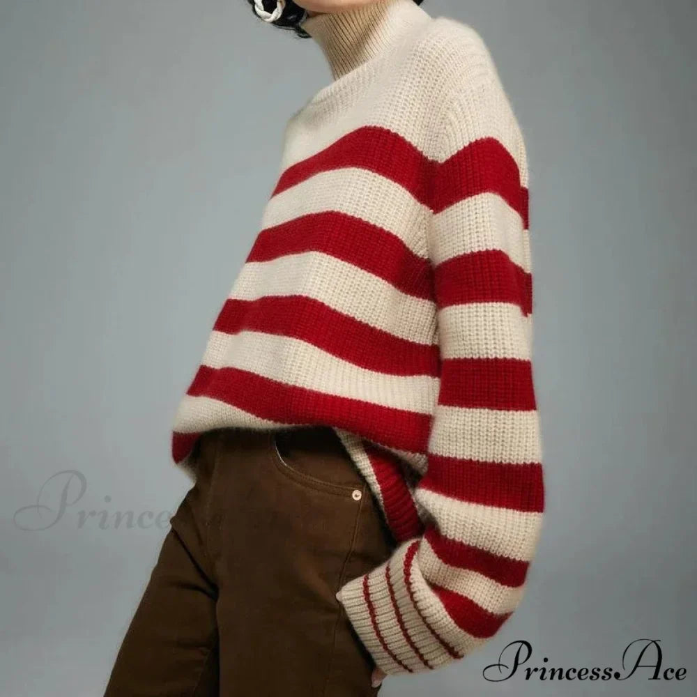 Crimson Banded Bulky Turn of the Century Sweater