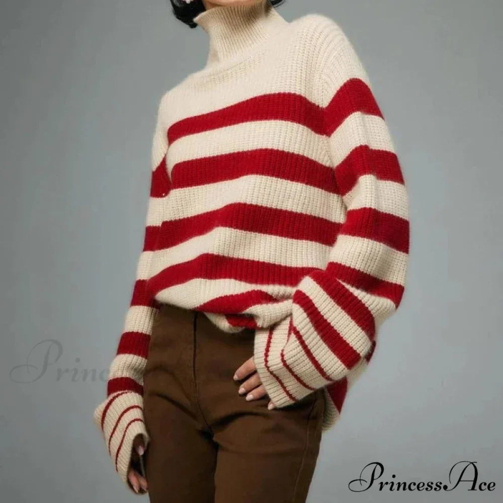 Crimson Banded Bulky Turn of the Century Sweater