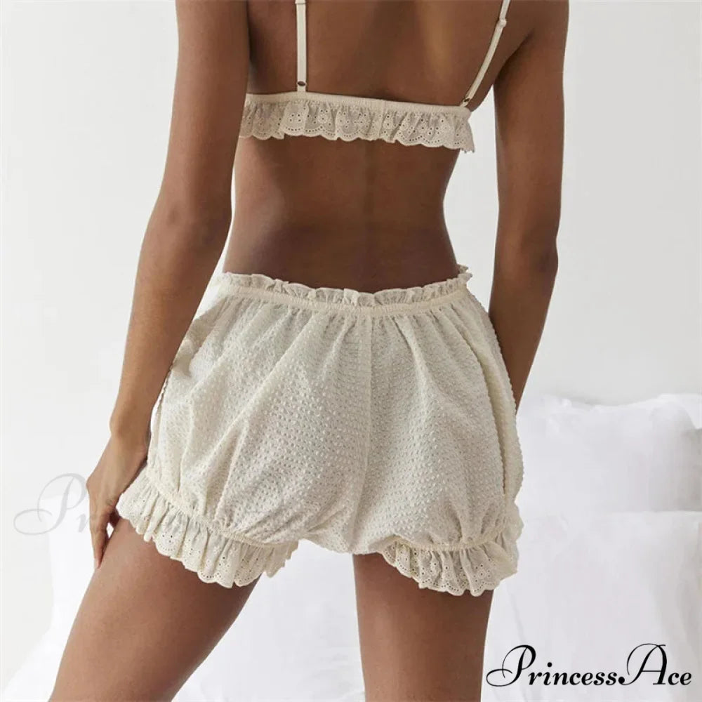 Crimson Checkered Lace Trim Bloomer Short