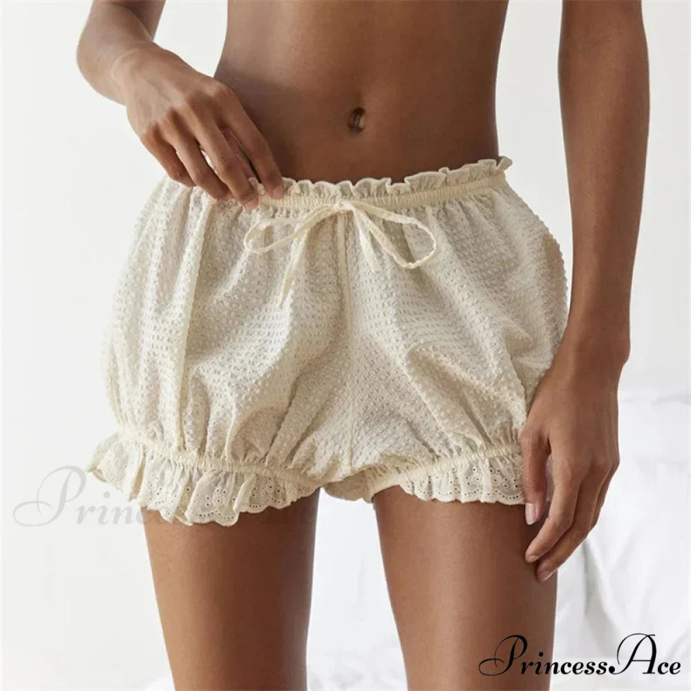 Crimson Checkered Lace Trim Bloomer Short