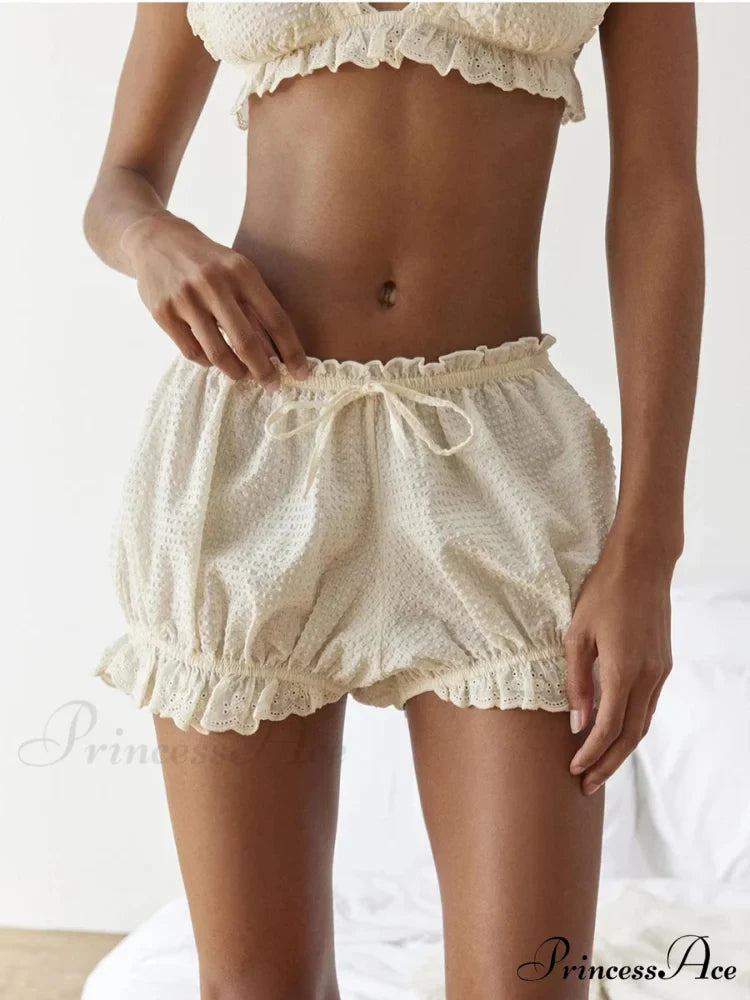 Crimson Checkered Lace Trim Bloomer Short