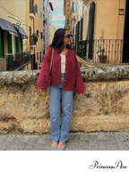 Crimson Circular Neck Button Cardigan