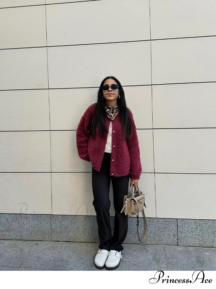 Crimson Circular Neck Button Cardigan