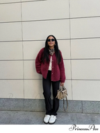 Crimson Circular Neck Button Cardigan