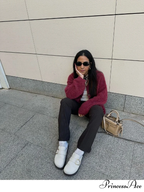 Crimson Circular Neck Button Cardigan