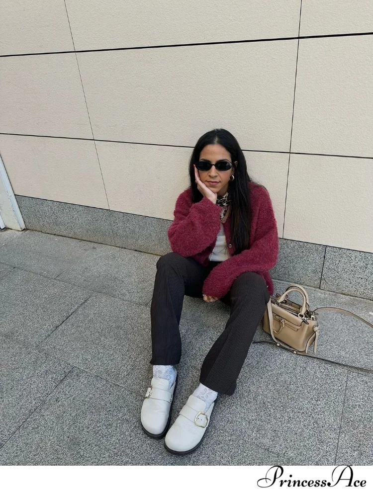 Crimson Circular Neck Button Cardigan