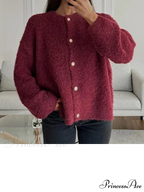 Crimson Circular Neck Button Cardigan