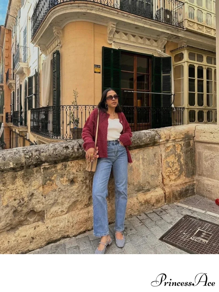 Crimson Circular Neck Button Cardigan