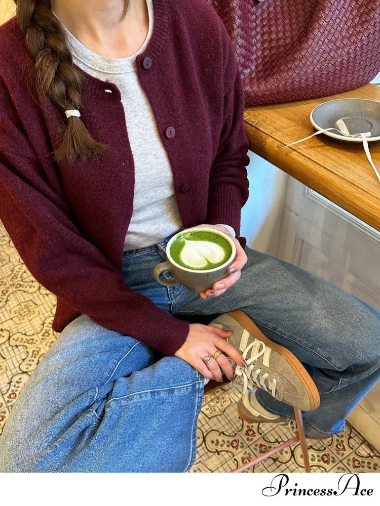 Crimson Circular Neck Cardigan