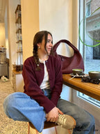 Crimson Circular Neck Cardigan