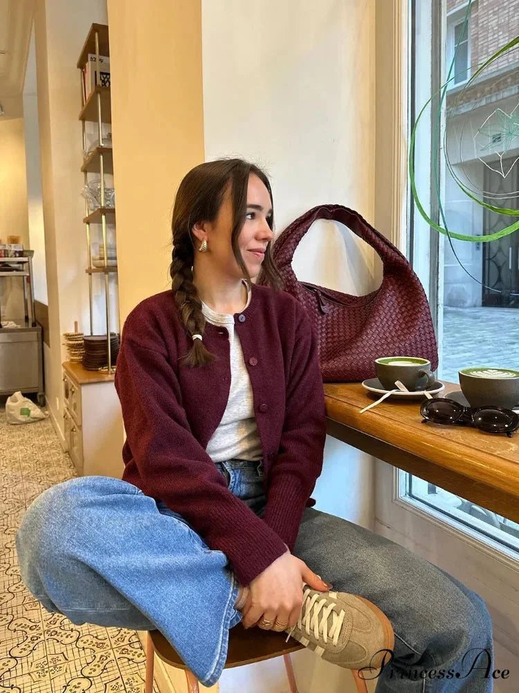 Crimson Circular Neck Cardigan