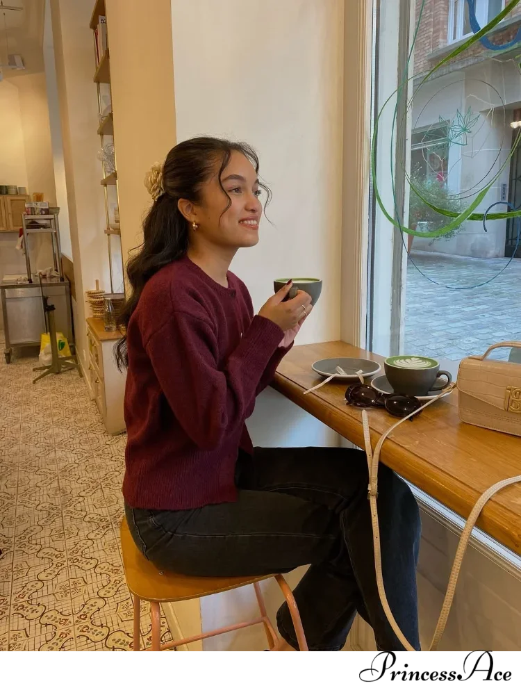 Crimson Circular Neck Cardigan