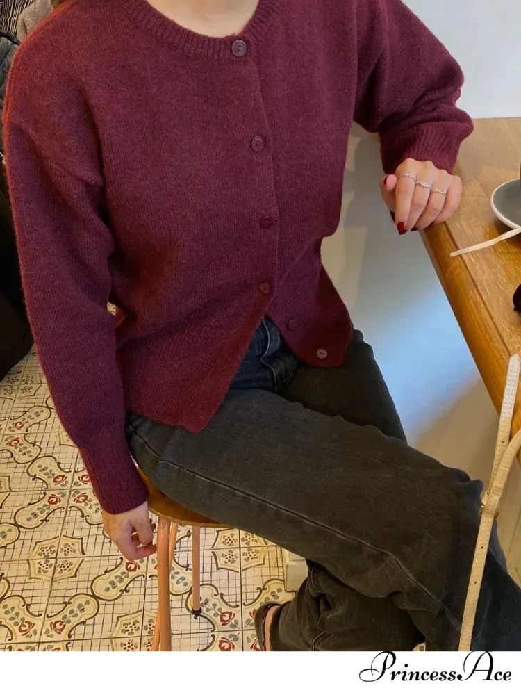 Crimson Circular Neck Cardigan