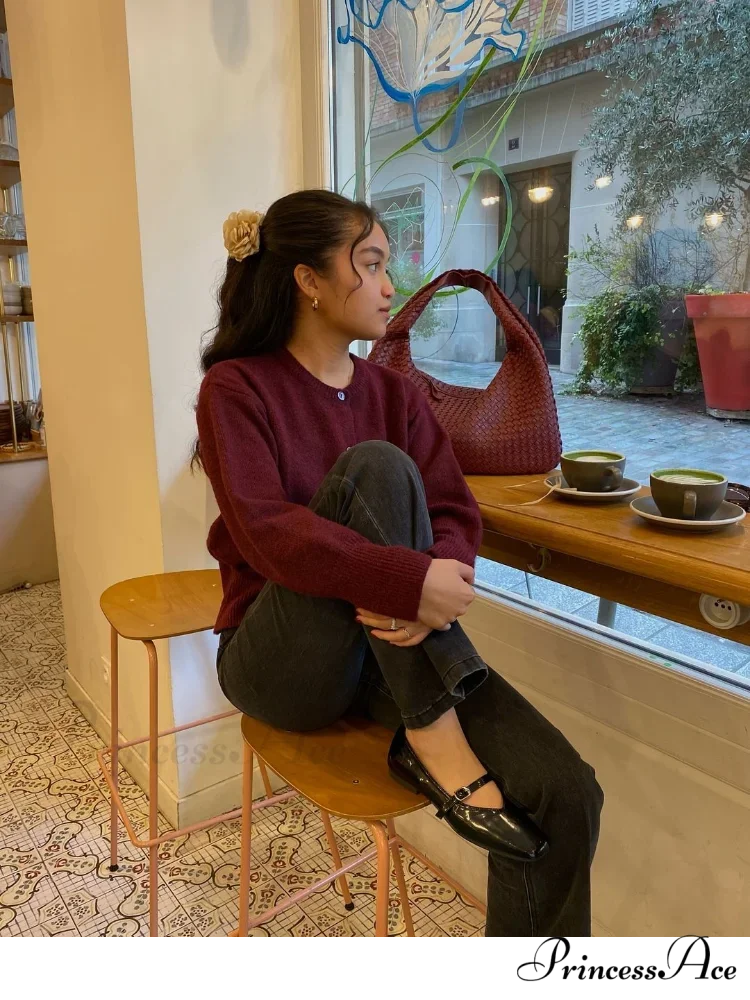 Crimson Circular Neck Cardigan