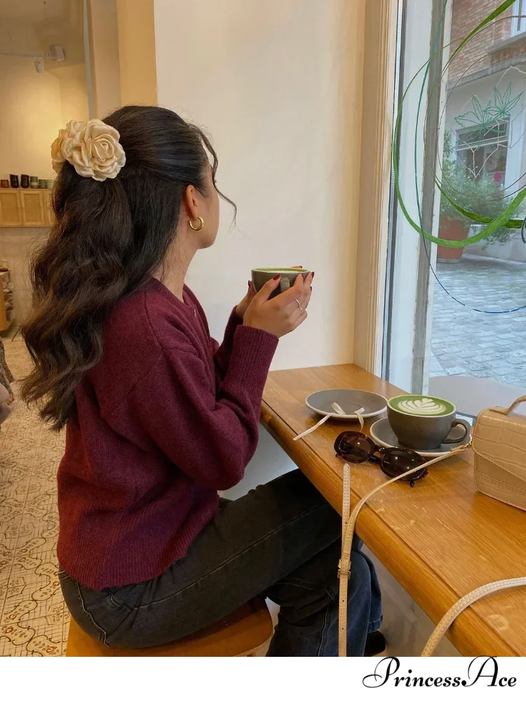 Crimson Circular Neck Cardigan